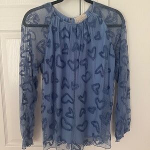 Johnny Was Jade Blouse with Embroidered Hearts